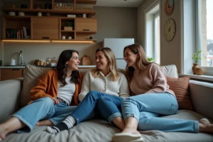 Trois jeunes adultes riant dans un studio urbain