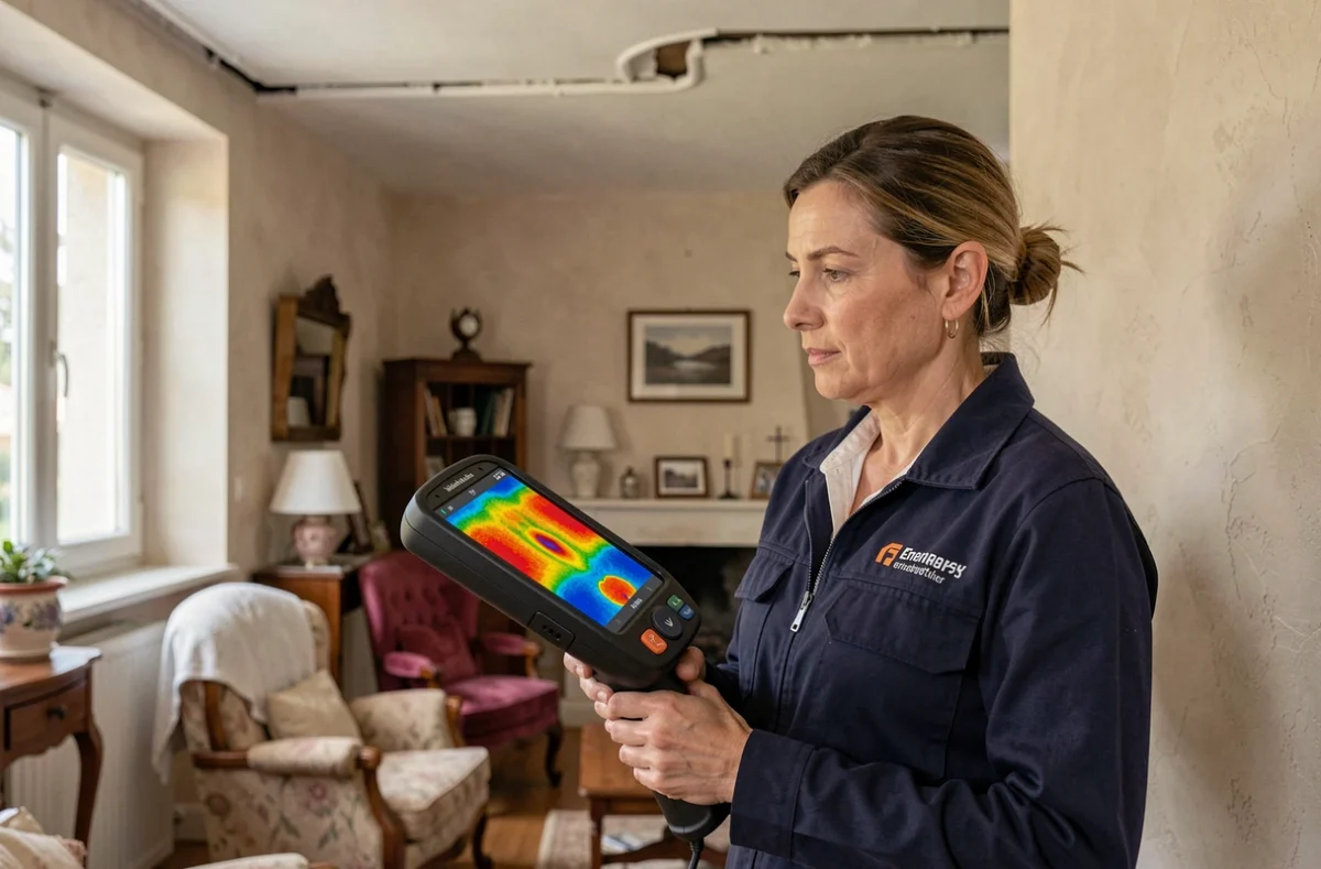 Auditrice énergétique réalisant un diagnostic thermique dans une maison du Loiret