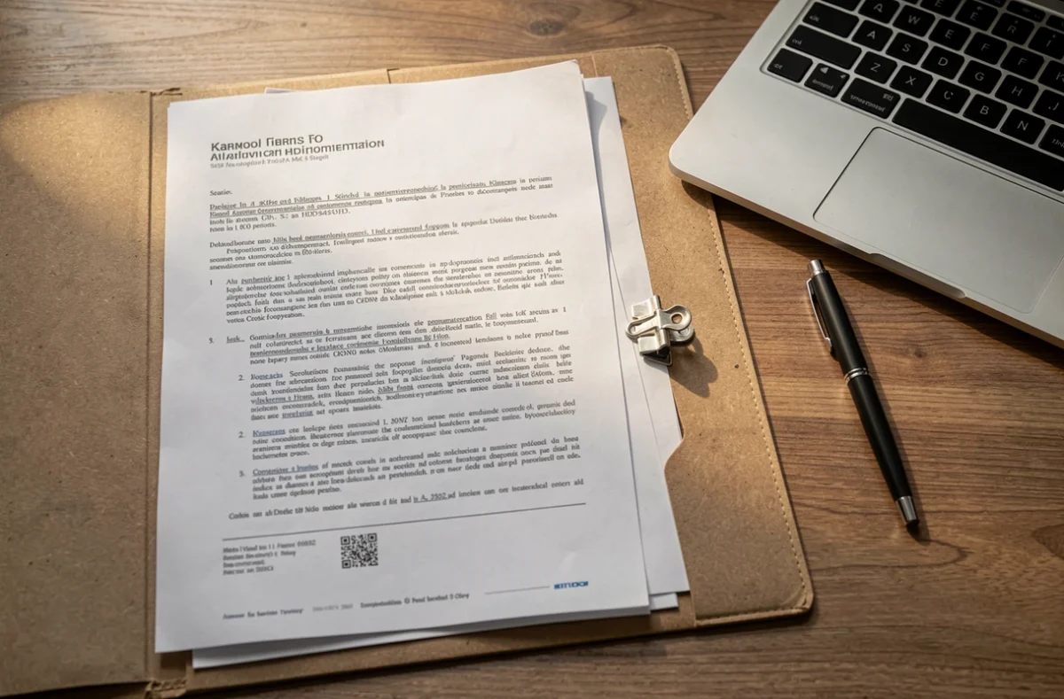 Bureau avec dossier de documents administratifs et ordinateur portable