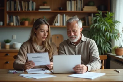 Couple examinant des documents de revente immobilière liés au prêt à taux zéro après 6 ans