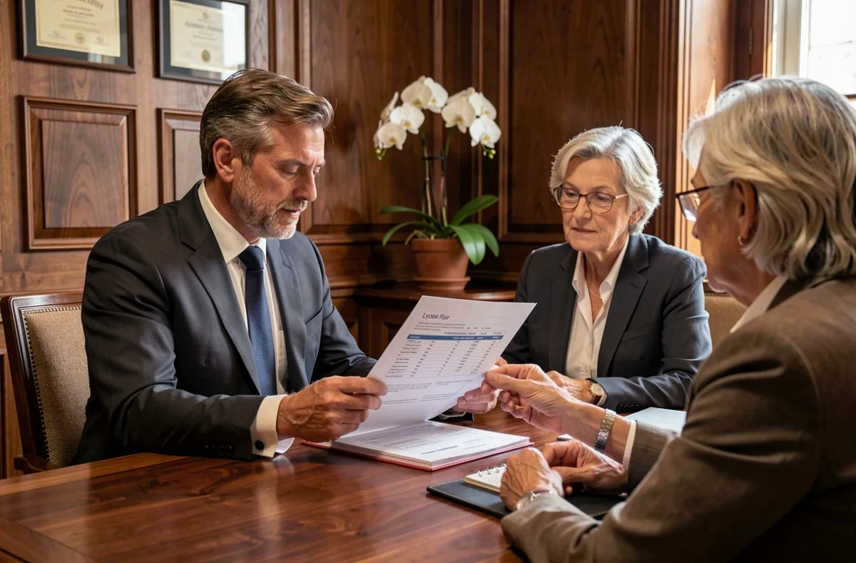 Expert Crédit Expert présentant une analyse de financement immobilier à des clients à Lyon