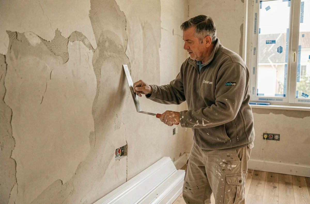 Artisan Delarue réalisant des travaux de second œuvre dans une maison en rénovation
