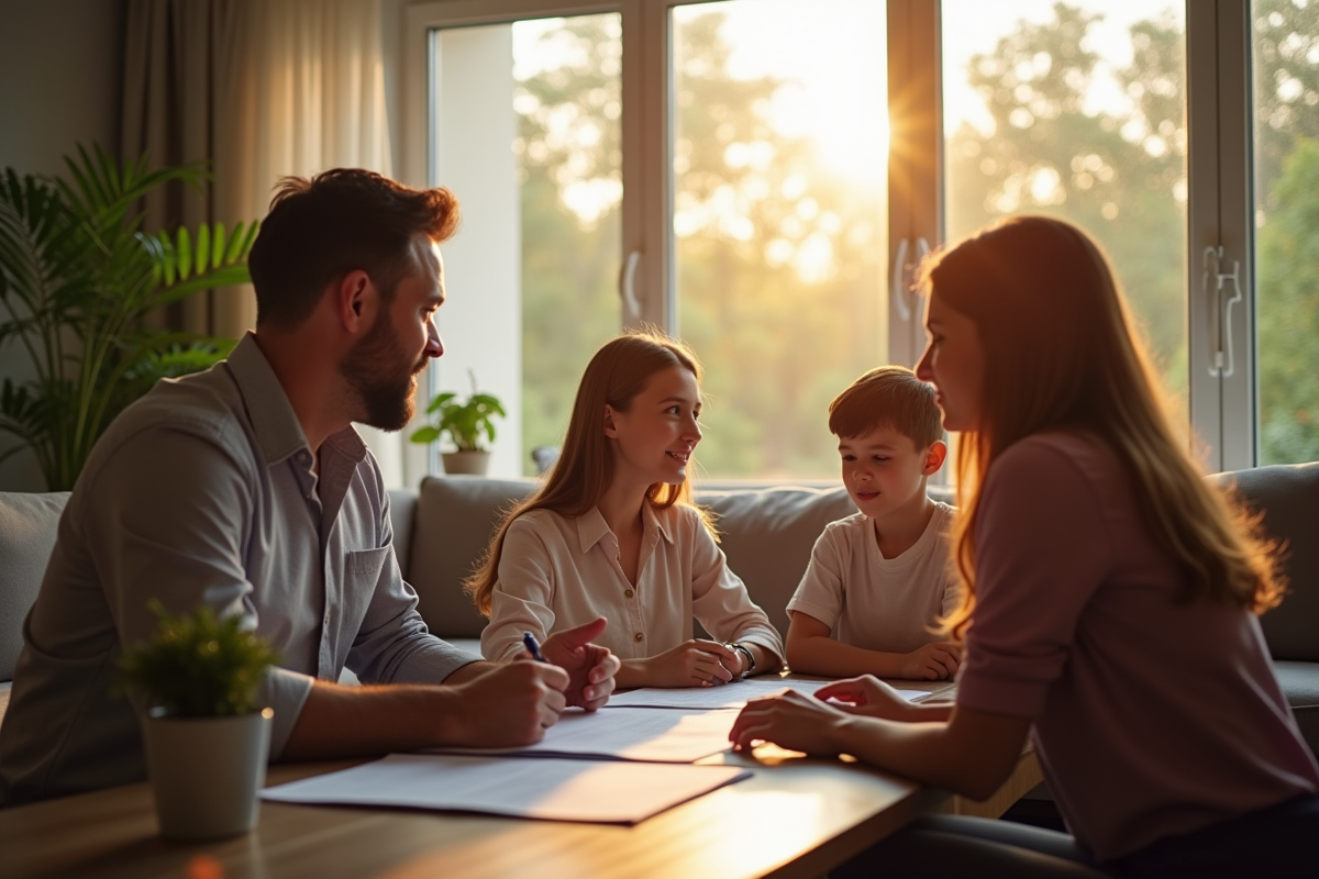 Expert assurance expliquant documents a une famille