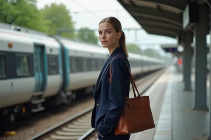 Femme active sur le quai du RER à Maisons-Laffitte partant travailler à Paris