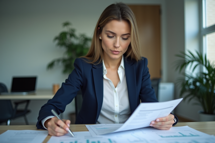 Femme d'affaires en réunion de travail dans un bureau