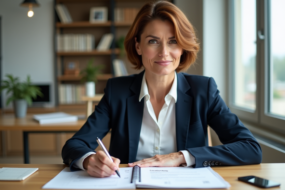 Femme d'affaires en réunion immobiliere dans un bureau moderne