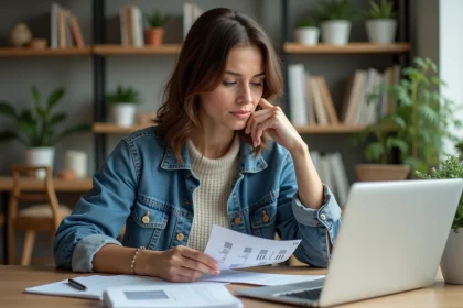 Femme en home office regardant son ordinateur portable