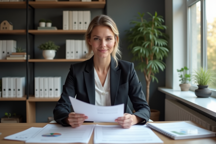 Femme confiante en bureau immobilier moderne
