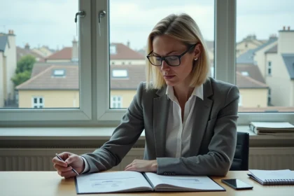 Femme professionnelle examinant un rapport immobilier