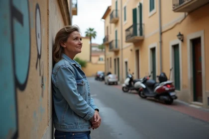 Femme d'âge moyen dans une rue résidentielle de Fréjus