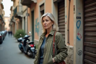 Femme d'âge moyen dans une rue résidentielle de Mille