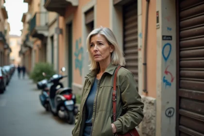 Femme d'âge moyen dans une rue résidentielle de Mille