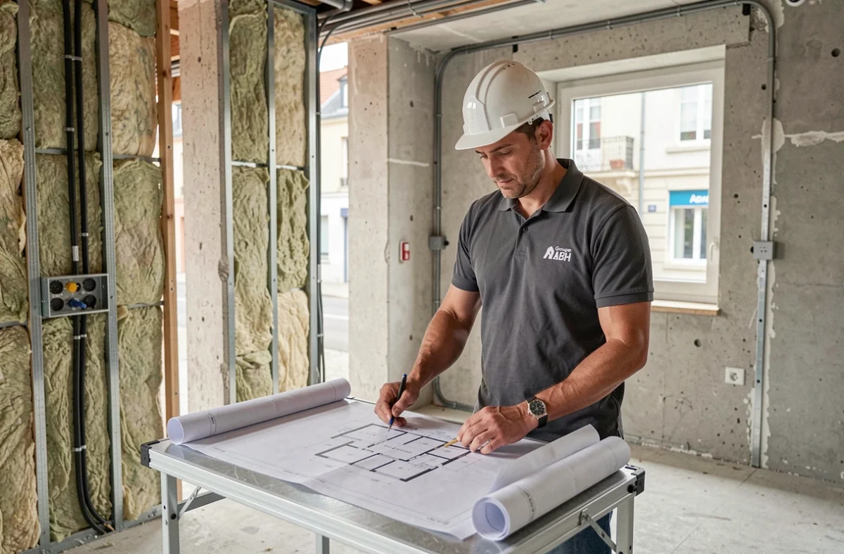 Technicien du Groupe ABH supervisant un chantier de rénovation énergétique à Orléans