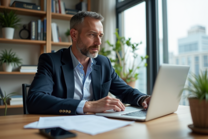 Homme d'âge moyen lisant des papiers de prêt immobilier