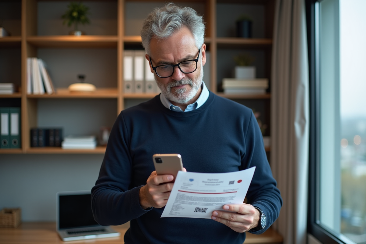 Homme scannant un code QR sur un formulaire d