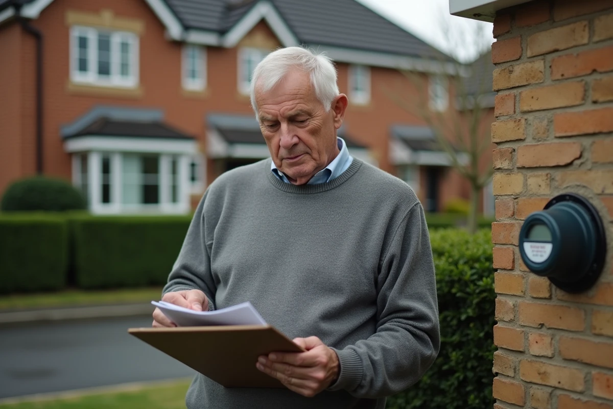Homme âgé contrôlant un compteur d