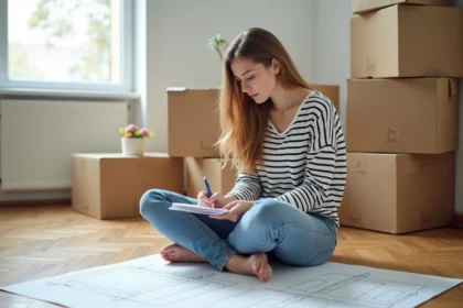 Jeune femme arrangeant un aménagement intérieur à Lyon