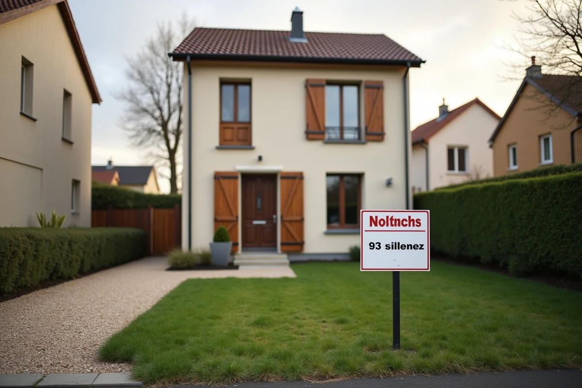 Maison individuelle vendue après six ans avec panneau agence immobilière illustrant la revente d'un bien financé par PTZ