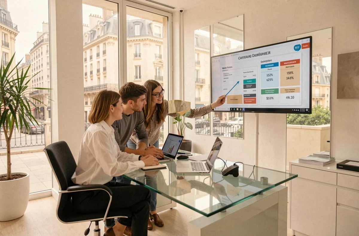 Conseillère Meilleurtaux Lyon Monplaisir présentant des offres de prêt immobilier à des clients