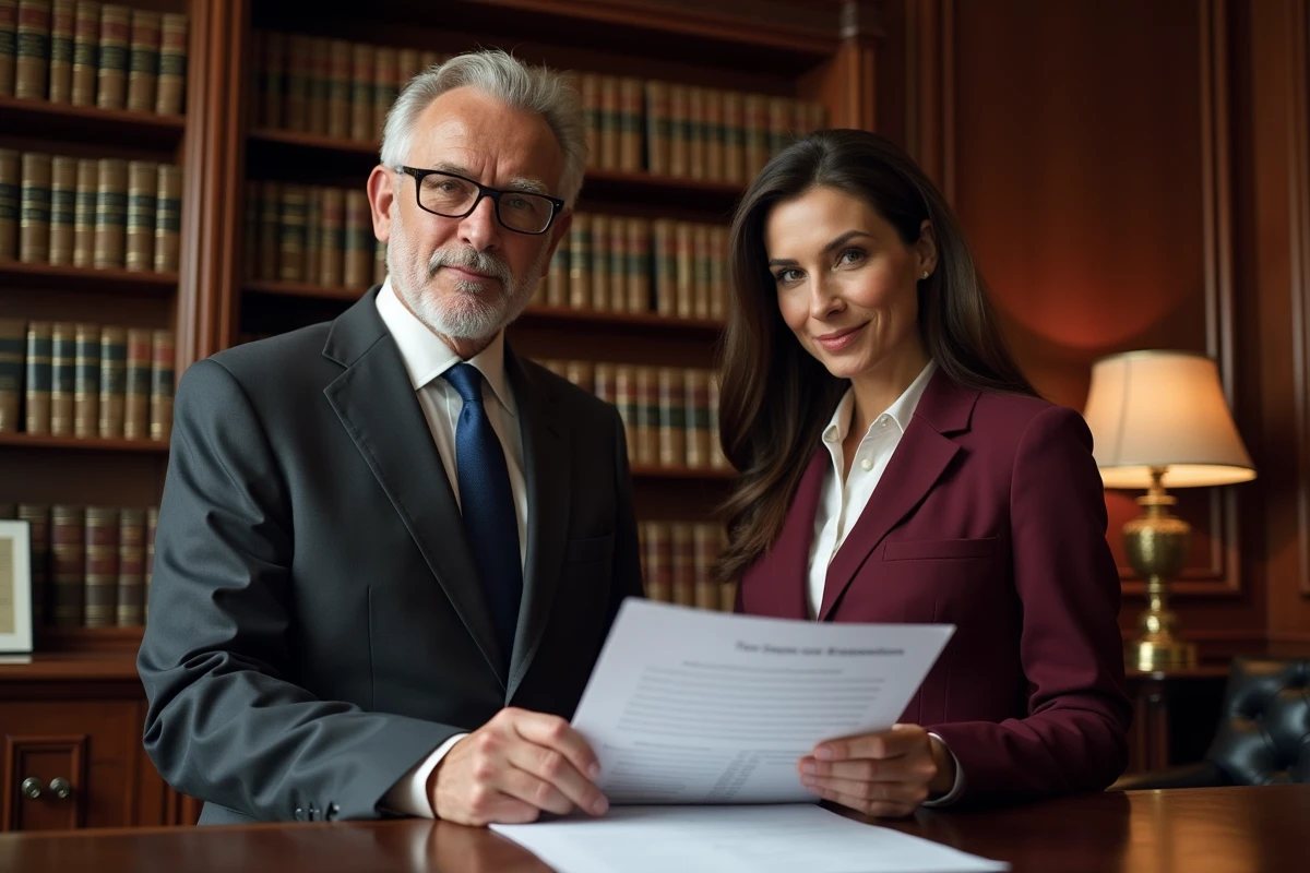 Notaire et avocat immobilier analysant la répartition des honoraires lors d'une transaction immobilière