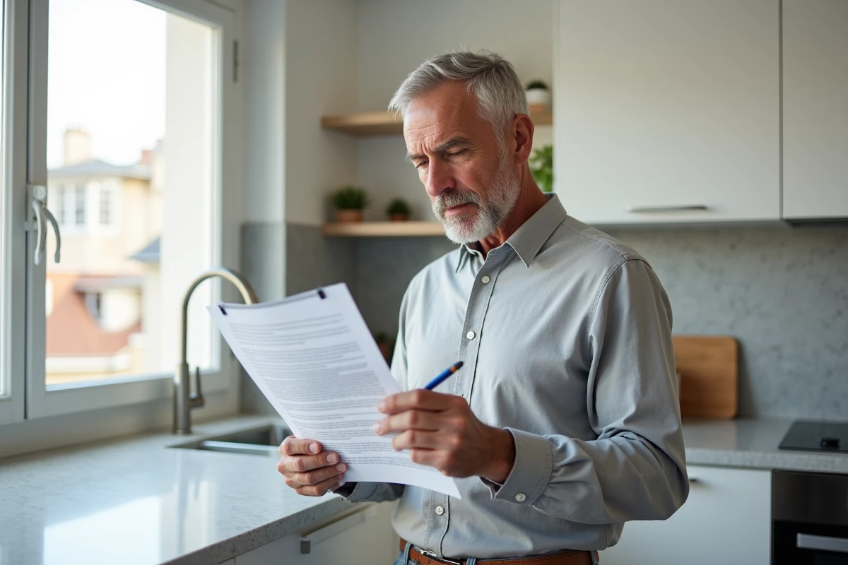 Propriétaire ou copropriétaire consultant un pré-état daté dans son appartement avant une transaction immobilière