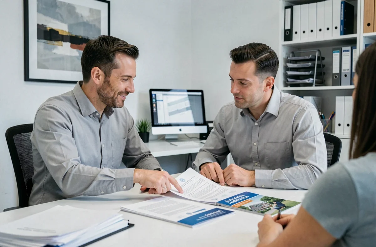 Homme en rendez-vous avec un conseiller assurance habitation pour obtenir un devis personnalisé en agence