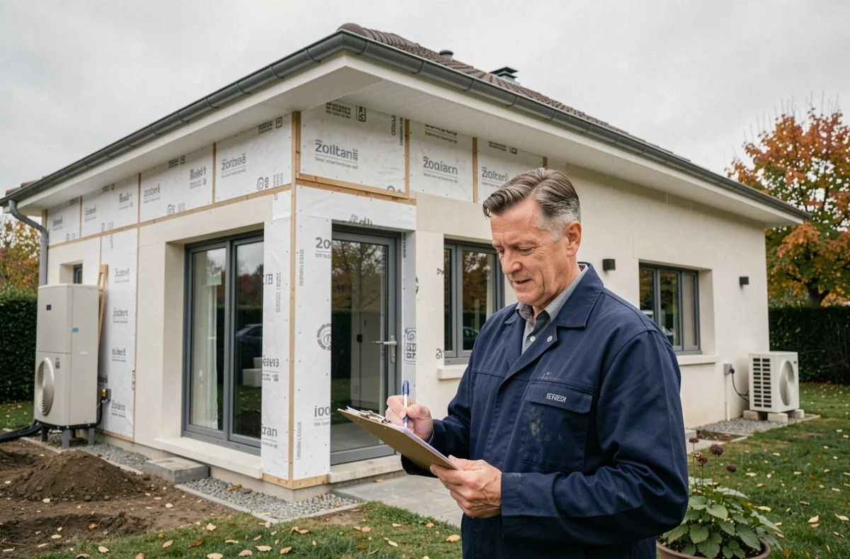Entrepreneur en rénovation énergétique devant une maison rénovée dans le Loiret