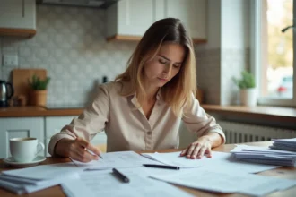 Femme organisant des documents administratifs pour reprendre un contrat EDF après un changement de propriétaire